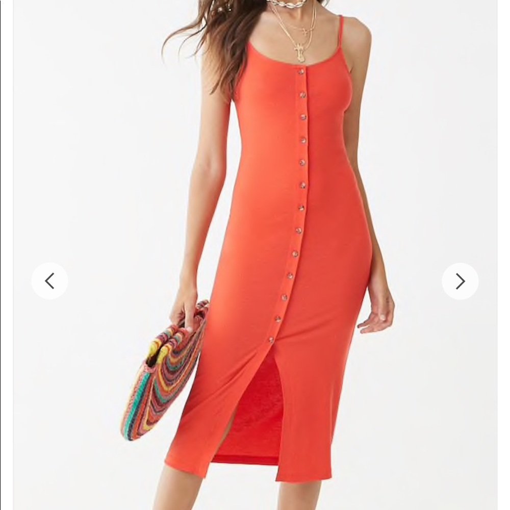 NWT Forever 21 Coral Ribbed Cami Midi Dress